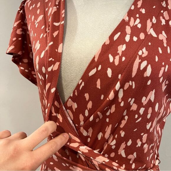 Nine West fake wrap flutter sleeves mini Dress size medium - Picture 3 of 13